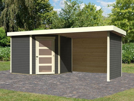 Karibu Gartenhaus Schwandorf 5 natur mit Anbaudach 2,8 m inkl. Seiten- und Rückwand