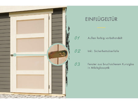 Karibu Gartenhaus Schwandorf 5 natur mit Anbaudach 2,8 m inkl. Seiten- und Rückwand