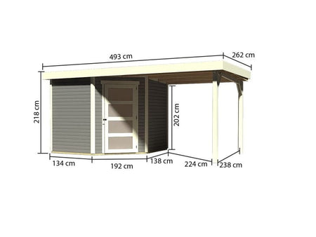 Karibu Gartenhaus Schwandorf 5 terragrau mit Anbaudach 2,25 Meter