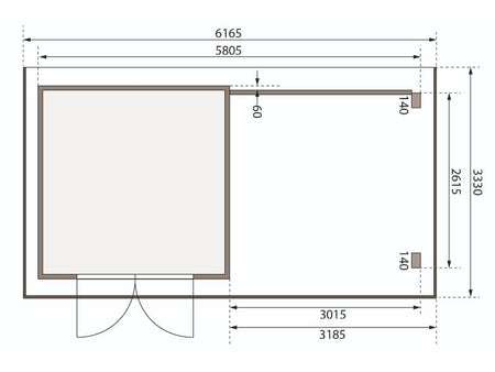 Karibu Gartenhaus Trittau 3 natur mit Anbaudach 3,3 m inkl. Rückwand