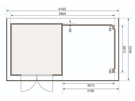Karibu Gartenhaus Trittau 3 natur mit Anbaudach 3,3 m inkl. Rück- und Seitenwand