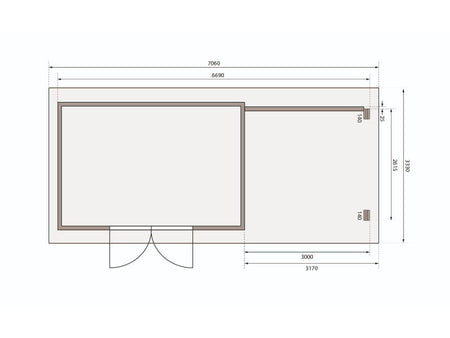 Karibu Gartenhaus Trittau 5 inkl. Anbaudach 3,3 m inkl. Rückwand