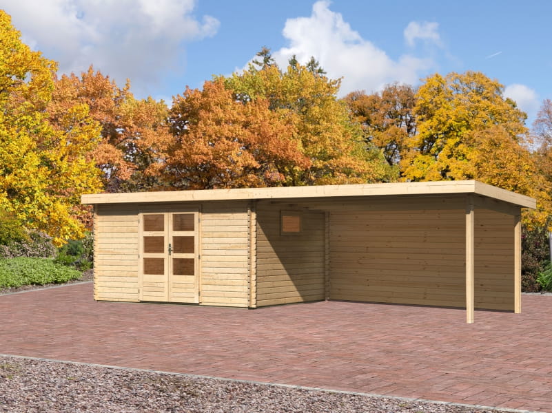 Karibu Gartenhaus Trittau 5 inkl. Anbaudach 4,4 m mit Rückwand