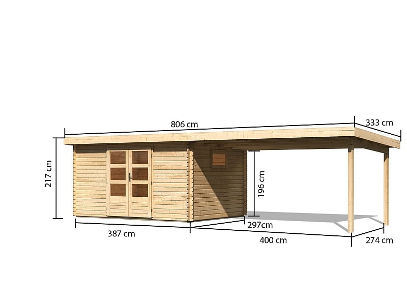 Karibu Gartenhaus Trittau 5 inkl. Anbaudach 4,4 m