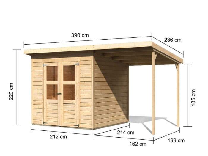 Karibu Gerätehaus Merseburg 4 SET mit Anbaudach