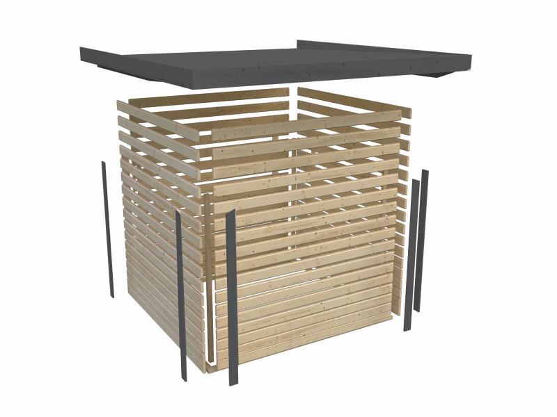 Karibu Hybrid Gartenhaus Jupiter 2 D wassergrau/graualuminium, inkl. 2,40 m Anbaudach
