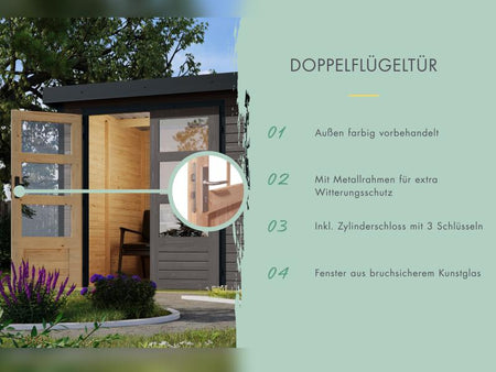 Karibu Hybrid Gartenhaus Jupiter 3 B terragrau/graualuminium inkl. 2,35 m Anbaudach