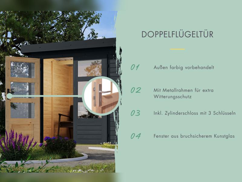 Karibu Hybrid Gartenhaus Jupiter 3 C anthrazit/anthrazit inkl. 2,35 m Anbaudach