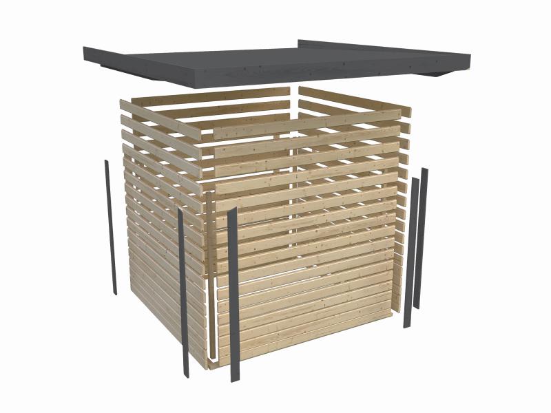 Karibu Hybrid Gartenhaus Jupiter 3 D wassergrau/graualuminium inkl. 2,35 m Anbaudach