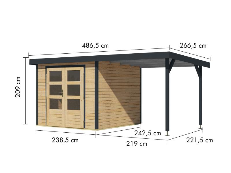Karibu Hybrid Gartenhaus Jupiter 3,5 A naturbelassen/anthrazit, inkl. 2,35 m Anbaudach