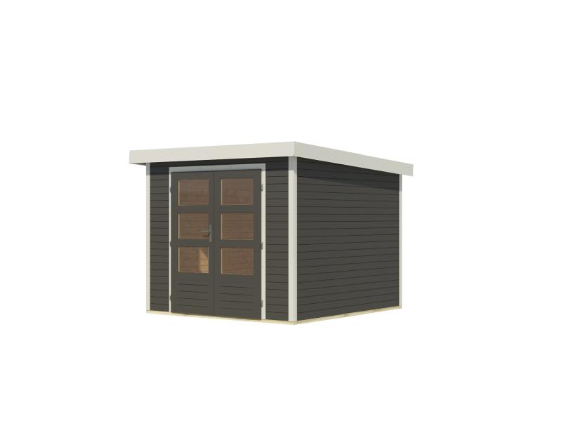 Karibu Hybrid Gartenhaus Jupiter 3,5 B terragrau/weiß