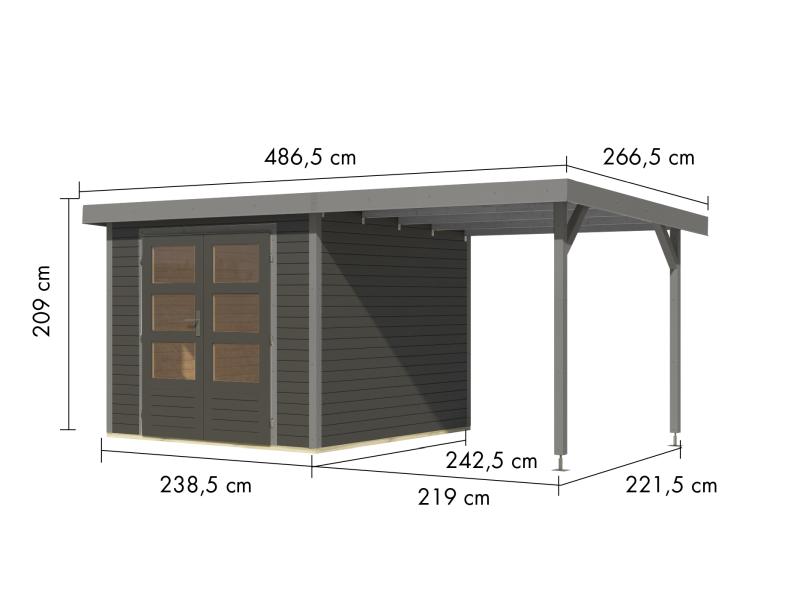 Karibu Hybrid Gartenhaus Jupiter 3,5 B terragrau/graualuminium, inkl. 2,35 m Anbaudach
