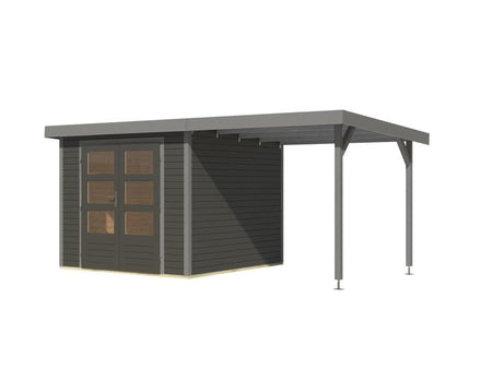 Karibu Hybrid Gartenhaus Jupiter 3,5 B terragrau/graualuminium, inkl. 2,35 m Anbaudach