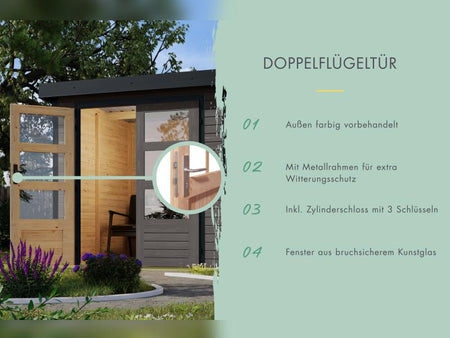 Karibu Hybrid Gartenhaus Jupiter 3,5 B terragrau/graualuminium, inkl. 2,35 m Anbaudach