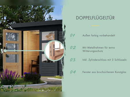 Karibu Hybrid Gartenhaus Jupiter 3,5 C anthrazit/anthrazit, inkl. 2,35 m Anbaudach