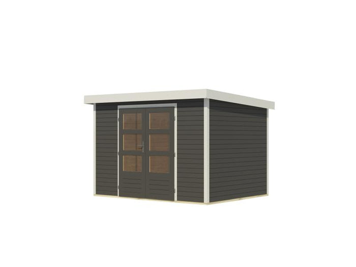Karibu Hybrid Gartenhaus Jupiter 4 B terragrau/weiß