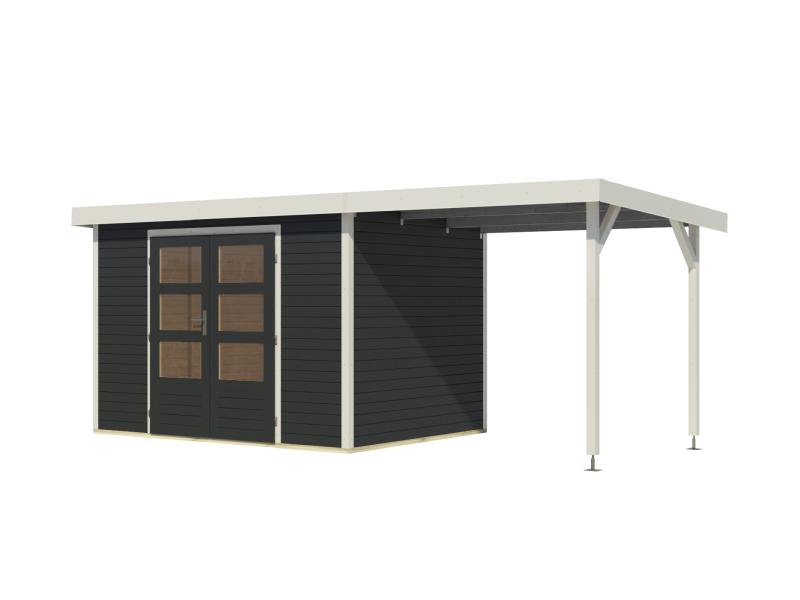 Karibu Hybrid Gartenhaus Jupiter 4 C anthrazit/weiß, inkl. 2,35 m Anbaudach