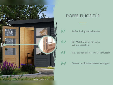 Karibu Hybrid Gartenhaus Jupiter 4 C anthrazit/graualuminium, inkl. 2,35 m Anbaudach