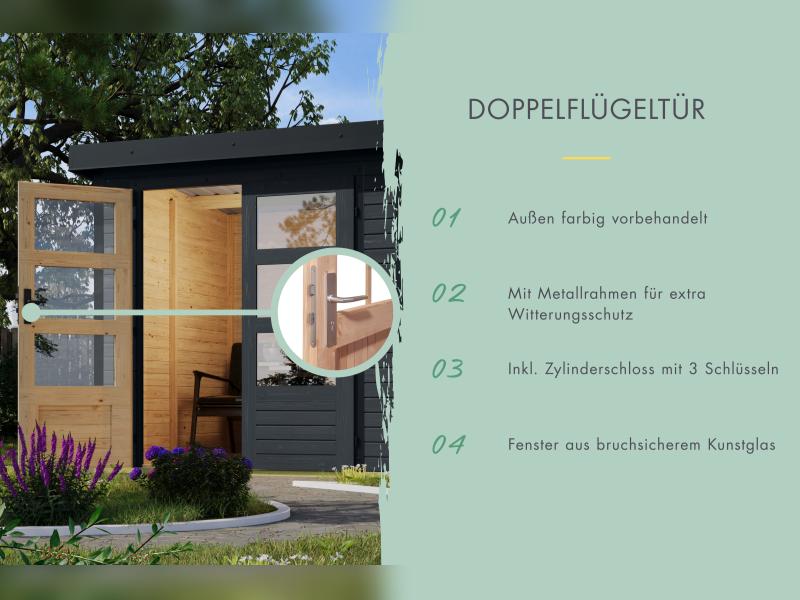 Karibu Hybrid Gartenhaus Jupiter 5 C anthrazit/graualuminium, inkl. 2,35 m Anbaudach