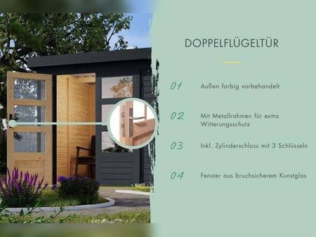 Karibu Hybrid Gartenhaus Jupiter 5 C anthrazit/graualuminium, inkl. 2,35 m Anbaudach