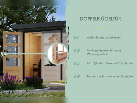 Karibu Hybrid Gartenhaus Jupiter 5 D wassergrau/anthrazit, inkl. 2,35 m Anbaudach