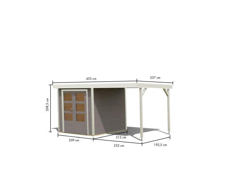 Karibu Hybrid Gartenhaus Jupiter D wassergrau/weiß inkl. 2,40 m Anbaudach