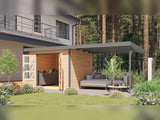 Karibu Hybrid Gartenhaus Pluto 6 A, naturbelassen/graualuminium inkl. 3 m Anbaudach