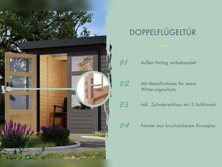 Karibu Hybrid Gartenhaus Pluto 6 B, terragrau/anthrazit, 28 mm