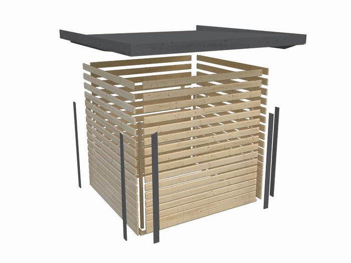 Karibu Hybrid Gartenhaus Pluto 6 B, terragrau/weiß inkl. 3 m Anbaudach