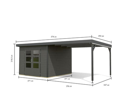Karibu Hybrid Gartenhaus Pluto 6 B, terragrau/anthrazit inkl. 3 m Anbaudach
