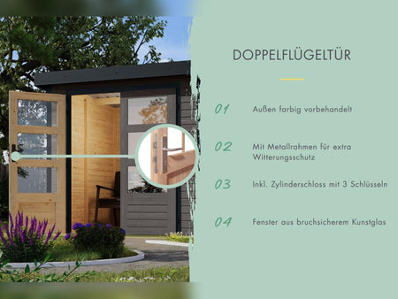Karibu Hybrid Gartenhaus Pluto 6 B, terragrau/anthrazit inkl. 3 m Anbaudach