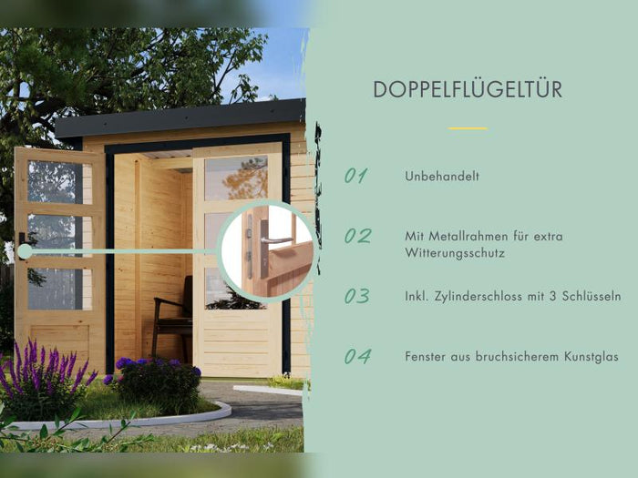 Karibu Hybrid Gartenhaus Pluto 7 A, naturbelassen/weiß, inkl. 3 m Anbaudach