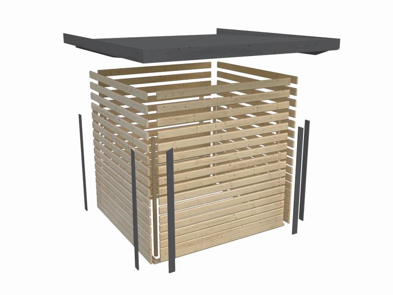 Karibu Hybrid Gartenhaus Pluto 7 A, naturbelassen/graualuminium, inkl. 3 m Anbaudach