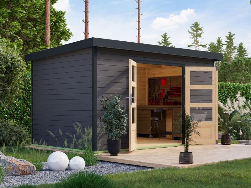 Karibu Hybrid Gartenhaus Pluto 7 B|19 mm Trapezblechdach – karibu.center