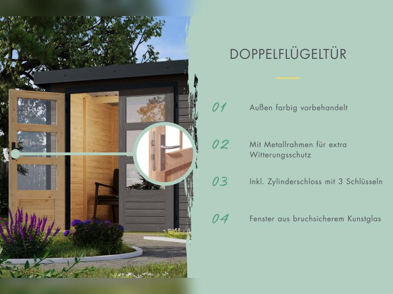 Karibu Hybrid Gartenhaus Pluto 7 B, terragrau/anthrazit, inkl. 3 m Anbaudach