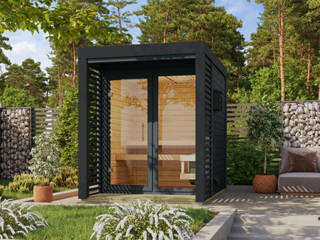 Karibu Hybrid Saunahaus Ares 1, anthrazit/anthrazit -inkl. 9 kW Ofen ext. Steuerung-