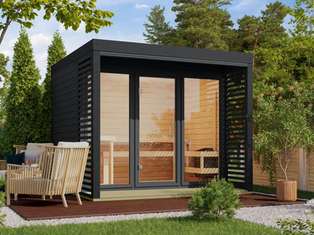 Karibu Hybrid Saunahaus Ares 3,anthrazit/anthrazit -inkl. 9 kW Ofen ext. Steuerung-