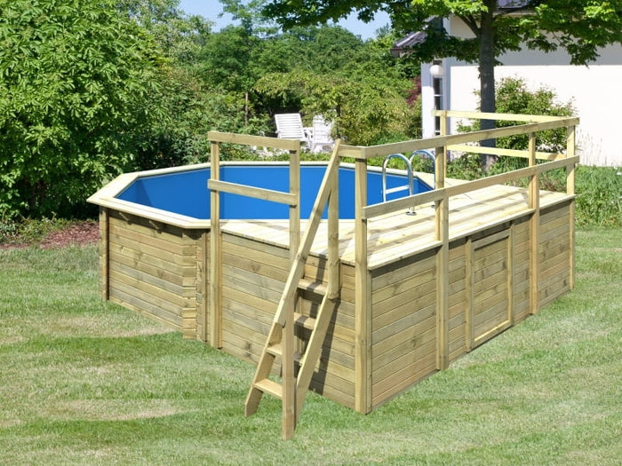 Karibu Pool Modell 2 Variante D, mit Terrasse im Set inkl. Filteranlage und Skimmer