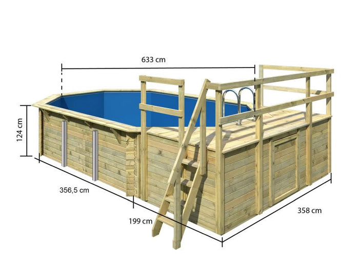 Karibu Pool Modell 4 Variante D, mit Terrasse im Set inkl. Filteranlage und Skimmer