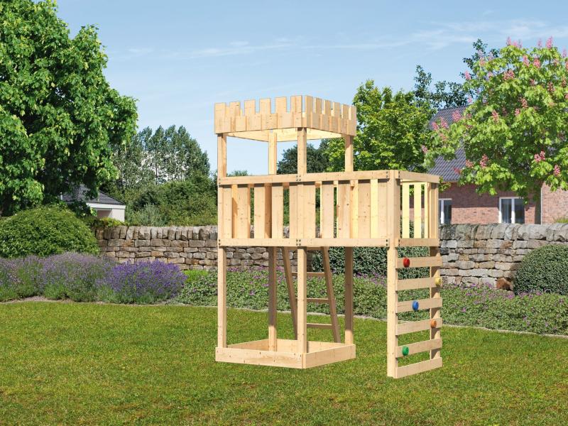 Karibu Ritterburg Löwenherz + Anbauplattform + Kletterwand