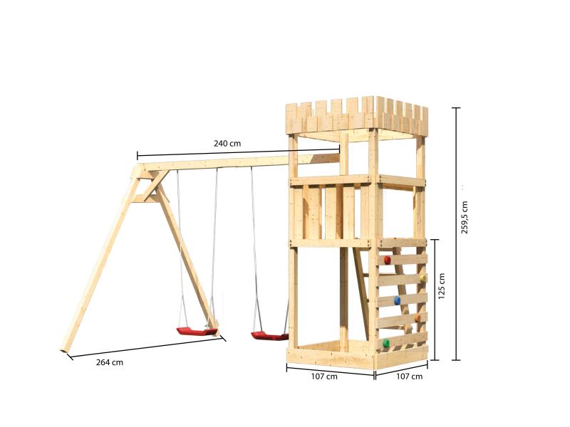 Karibu Ritterburg Löwenherz + Doppelschaukel + Kletterwand