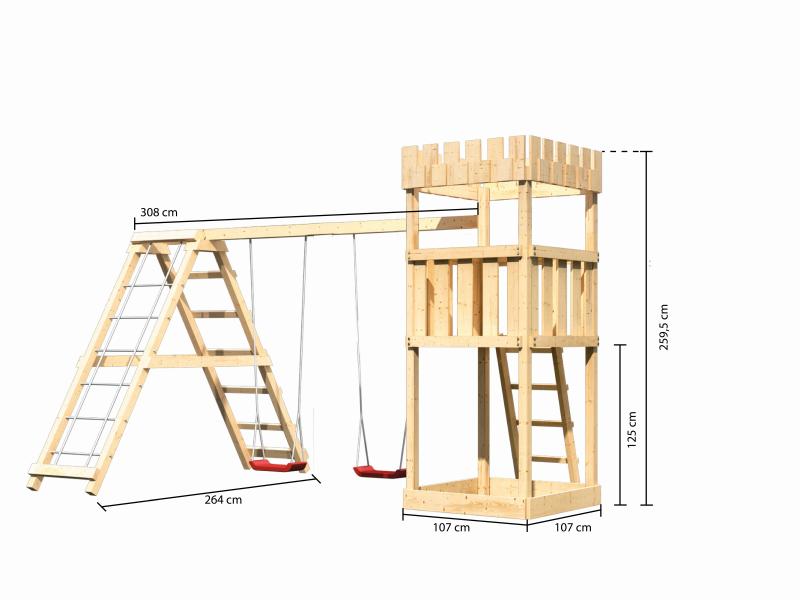 Karibu Ritterburg Löwenherz + Doppelschaukelanbau Klettergerüst