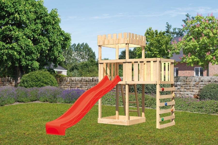 Karibu Ritterburg Löwenherz + Rutsche + Anbauplattform + Kletterwand