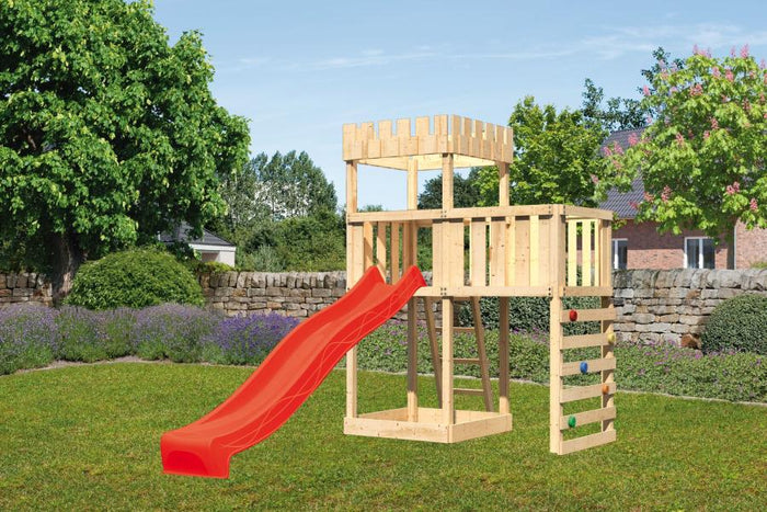 Karibu Ritterburg Löwenherz + Rutsche + Anbauplattform + Kletterwand