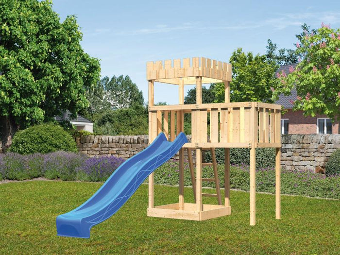 Karibu Ritterburg Löwenherz + Rutsche blau + Anbauplattform