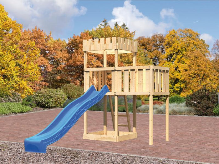 Karibu Ritterburg Löwenherz + Rutsche blau + Anbauplattform