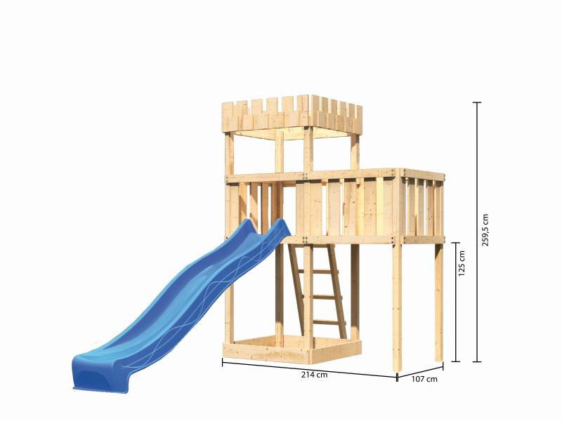 Karibu Ritterburg Löwenherz + Rutsche blau + Anbauplattform