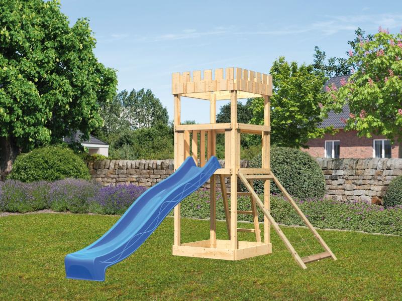 Karibu Ritterburg Löwenherz + Rutsche blau + Netzrampe