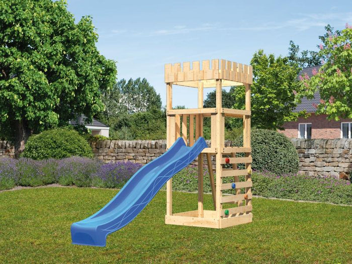 Karibu Ritterburg Löwenherz + Rutsche blau + Kletterwand