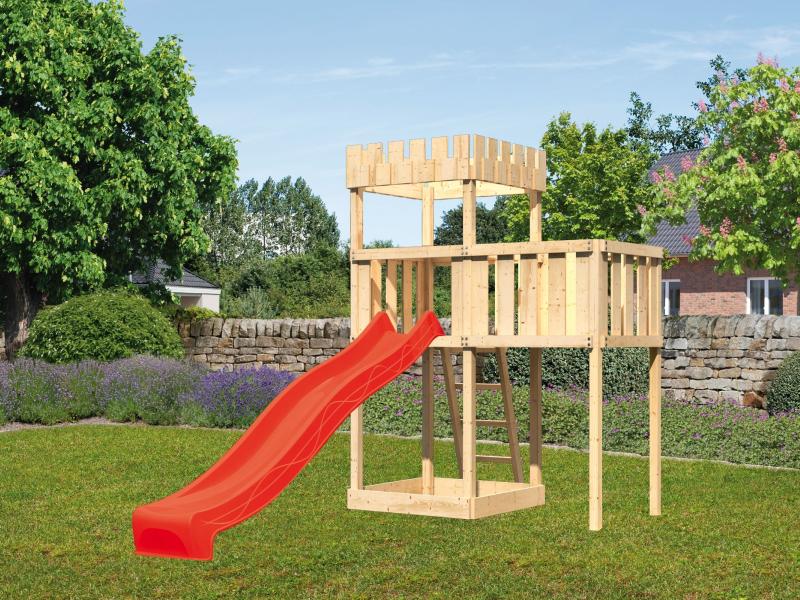 Karibu Ritterburg Löwenherz + Rutsche rot + Anbauplattform